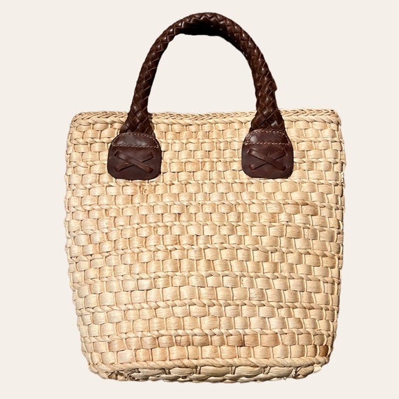 Ralph Lauren Leather Braided Straw Tote - Picture 1 of 8